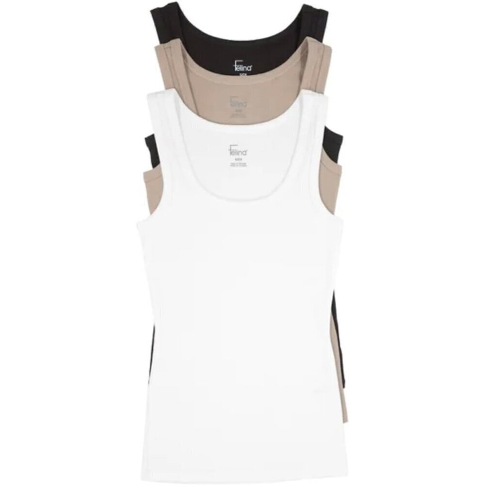 Women's Ribbed Tank Tops 3 Pack Cotton Blend X-Large Scoop Neck Sleeveless